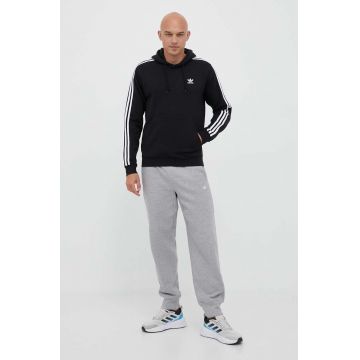 adidas Originals bluză 3-Stripes bărbați, culoarea negru, cu glugă, cu imprimeu IM2088