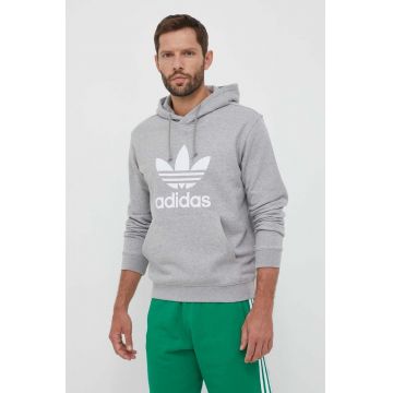 adidas Originals hanorac de bumbac barbati, culoarea gri, cu glugă, modelator