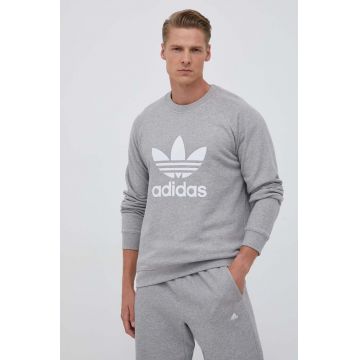 adidas Originals hanorac de bumbac barbati, culoarea gri, cu imprimeu