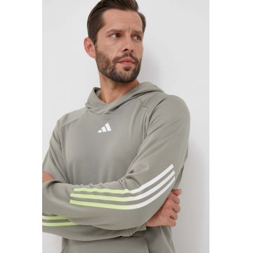 adidas Performance hanorac de antrenament Train Icons culoarea verde, cu glugă, cu imprimeu