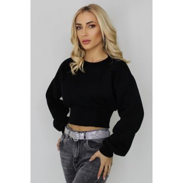 Bluza dama Kasia, tip hanorac, guler la baza gatului si croiala crop, Negru