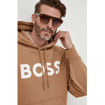 BOSS hanorac de bumbac bărbați, culoarea bej, cu glugă, imprimeu 50496661