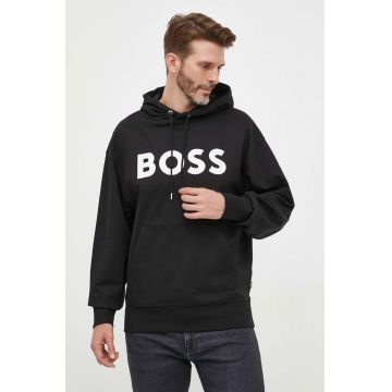 BOSS hanorac de bumbac bărbați, culoarea negru, cu glugă, imprimeu 50496661