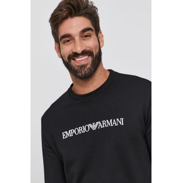 Emporio Armani bluza barbati, culoarea negru, cu imprimeu