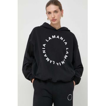 La Mania bluza femei, culoarea negru, cu glugă, cu imprimeu