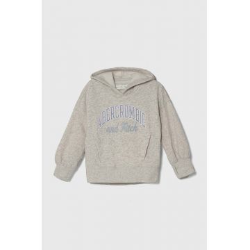 Abercrombie & Fitch bluza copii culoarea gri, cu glugă, cu imprimeu