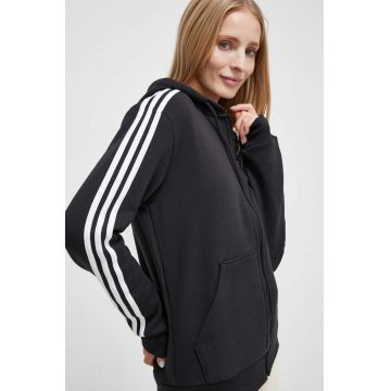 adidas bluză femei, culoarea negru, cu glugă, cu imprimeu HZ5743