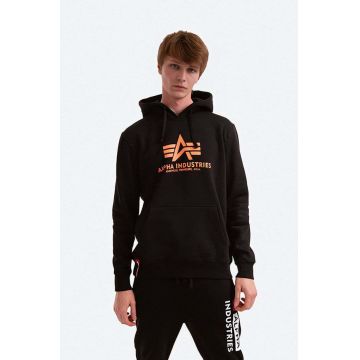 Alpha Industries bluză bărbați, culoarea negru, cu glugă, cu imprimeu 178312NP.477-black