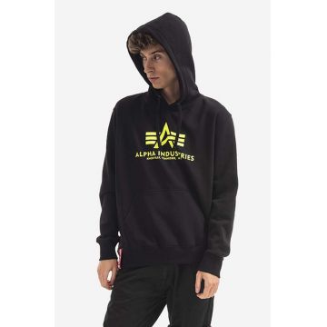 Alpha Industries bluză bărbați, culoarea negru, cu glugă, cu imprimeu 178312NP.478-black