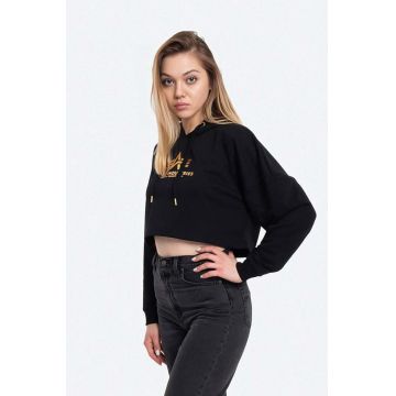 Alpha Industries bluză Sweats & Hoodys femei, culoarea negru, cu glugă, cu imprimeu 116057FP.583-black