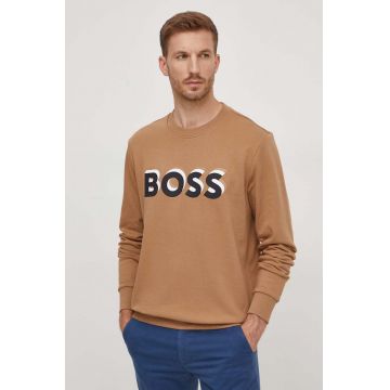 BOSS hanorac de bumbac bărbați, culoarea bej, cu imprimeu 50507939