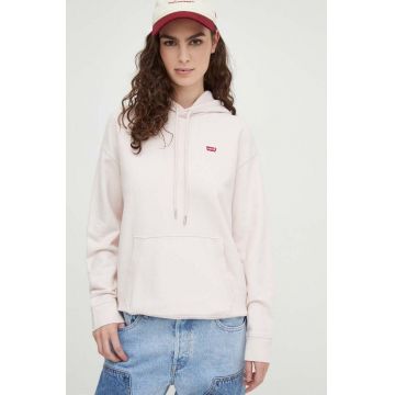 Levi's hanorac de bumbac femei, culoarea roz, cu glugă, neted