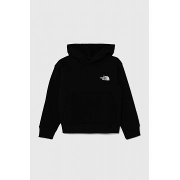 The North Face bluza copii B MOUNTAIN LINE HOODIE culoarea negru, cu glugă, cu imprimeu