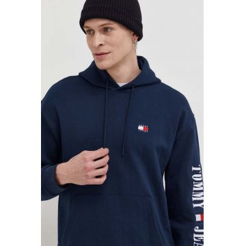 Tommy Jeans bluză bărbați, culoarea bleumarin, cu glugă, imprimeu DM0DM18494