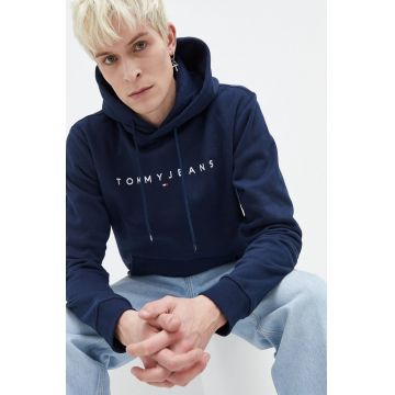 Tommy Jeans bluză bărbați, culoarea bleumarin, cu glugă, imprimeu DM0DM17985