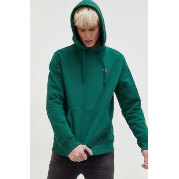 Tommy Jeans hanorac de bumbac bărbați, culoarea verde, cu glugă, uni DM0DM17988