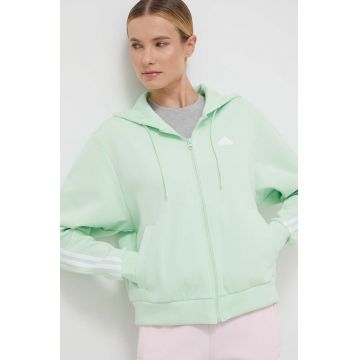 adidas bluză femei, culoarea verde, cu glugă, cu imprimeu IS3680