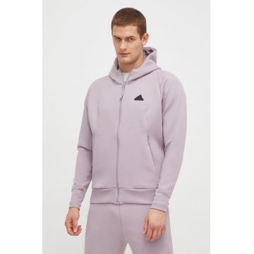 adidas bluză Z.N.E bărbați, culoarea roz, cu glugă, uni IR5231