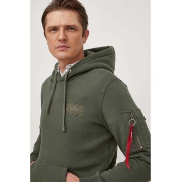 Alpha Industries bluză bărbați, culoarea verde, cu glugă, cu imprimeu