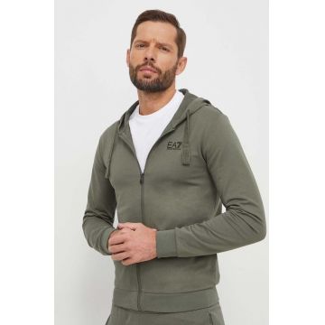 EA7 Emporio Armani hanorac de bumbac barbati, culoarea verde, cu glugă, neted