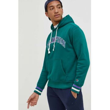 Champion bluza barbati, culoarea verde, cu glugă, cu imprimeu