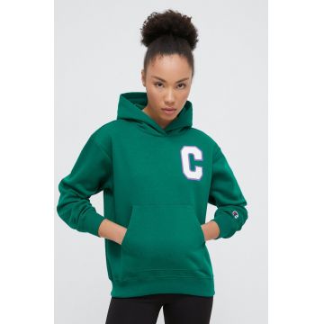 Champion bluza femei, culoarea verde, cu glugă, cu imprimeu