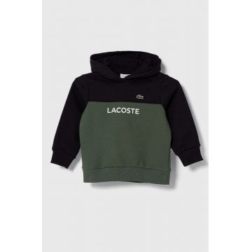 Lacoste bluza copii culoarea albastru marin, cu glugă, modelator