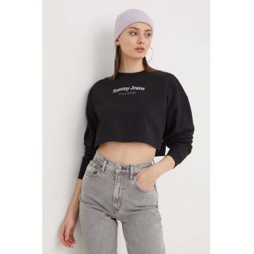 Tommy Jeans bluză femei, culoarea negru, cu imprimeu DW0DW17332