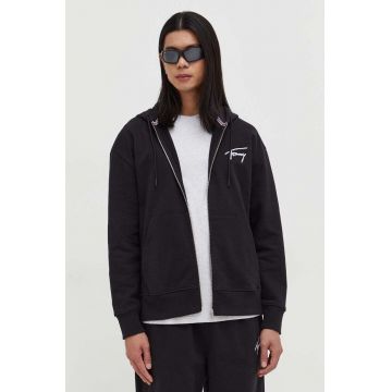 Tommy Jeans hanorac de bumbac bărbați, culoarea negru, cu glugă, uni DM0DM18402