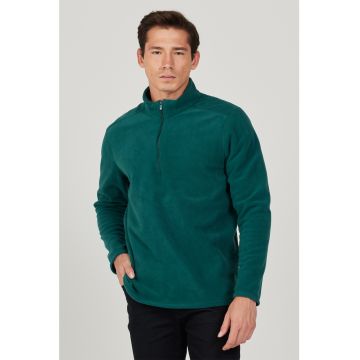 Bluza de trening din fleece cu fenta cu fermoar - Verde englez -