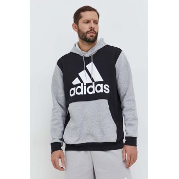 adidas bluză bărbați, culoarea negru, cu glugă, cu imprimeu IN0628