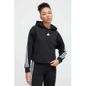 adidas bluză femei, culoarea negru, cu glugă, cu imprimeu IP1533