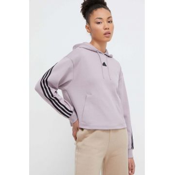 adidas bluză femei, culoarea violet, cu glugă, cu imprimeu IS3886