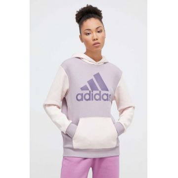 adidas bluză femei, culoarea violet, cu glugă, cu imprimeu IR9340