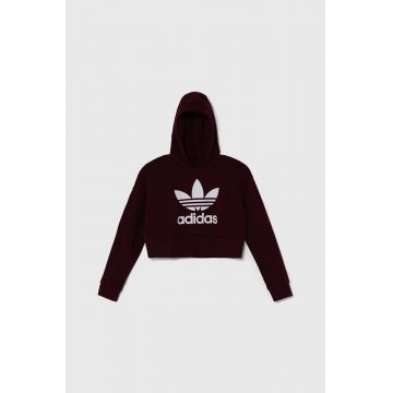 adidas Originals bluza copii culoarea bordo, cu glugă, cu imprimeu