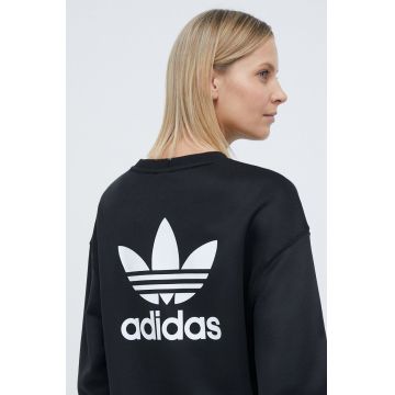 adidas Originals bluză Trefoil Crew femei, culoarea negru, cu imprimeu, IU2410