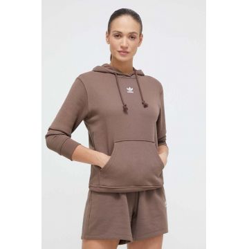 adidas Originals hanorac de bumbac femei, culoarea maro, cu glugă, uni IR5936