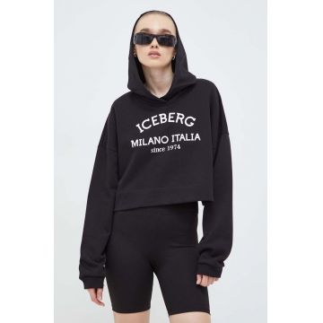 Iceberg bluza femei, culoarea negru, cu glugă, cu imprimeu