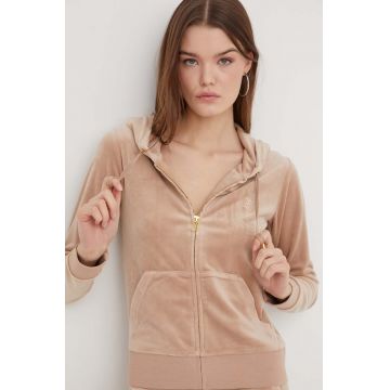 Juicy Couture bluză din velur culoarea bej, cu glugă, neted