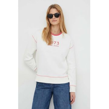 Pepe Jeans hanorac de bumbac femei, culoarea alb, cu imprimeu