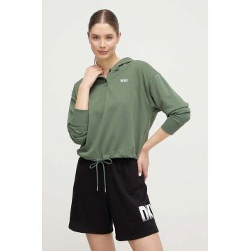 Dkny bluza femei, culoarea verde, cu glugă, cu imprimeu