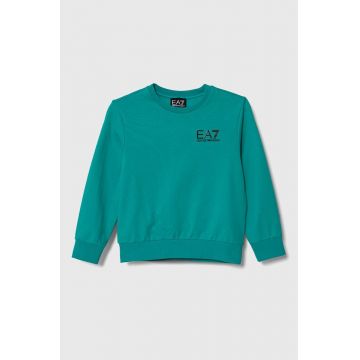 EA7 Emporio Armani hanorac de bumbac pentru copii culoarea verde, cu imprimeu