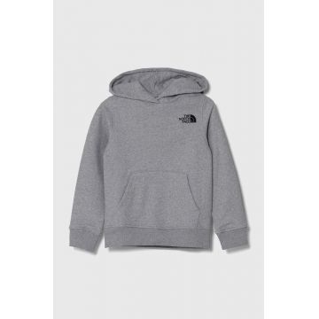 The North Face bluza copii NEW GRAPHIC HOODIE culoarea gri, cu glugă, cu imprimeu