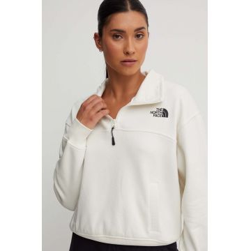 The North Face bluză W Essential Qz Crew femei, culoarea bej, cu imprimeu, NF0A854HQLI1