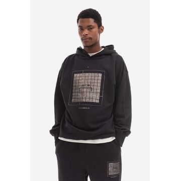 A-COLD-WALL* hanorac de bumbac Foil Grid Hoodie bărbați, culoarea negru, cu glugă, cu imprimeu ACWMW074.-BLACK