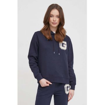 Gant bluza femei, culoarea albastru marin, cu glugă, cu imprimeu