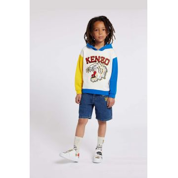 Kenzo Kids hanorac de bumbac pentru copii culoarea alb, cu glugă, cu imprimeu