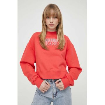 Moschino Jeans hanorac de bumbac femei, culoarea rosu, cu imprimeu