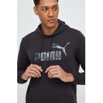 Puma bluză bărbați, culoarea negru, cu glugă, imprimeu 675946