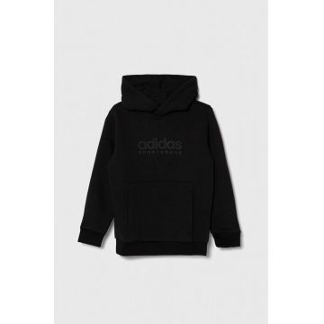 adidas bluza copii culoarea negru, cu glugă, cu imprimeu